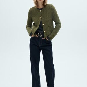 Mango Forest Green Button-Up Cardigan